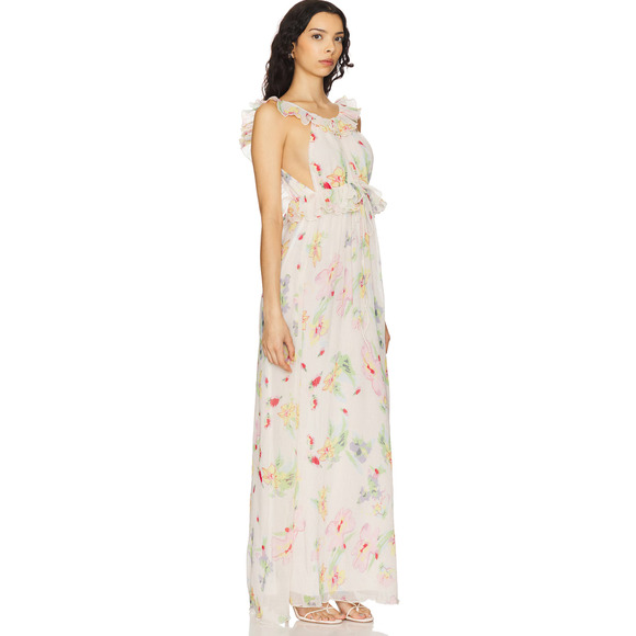 NWT! For Love & Lemons L Romantic Abby Floral Maxi Dress Backless Ruffle Cream - Picture 2 of 11
